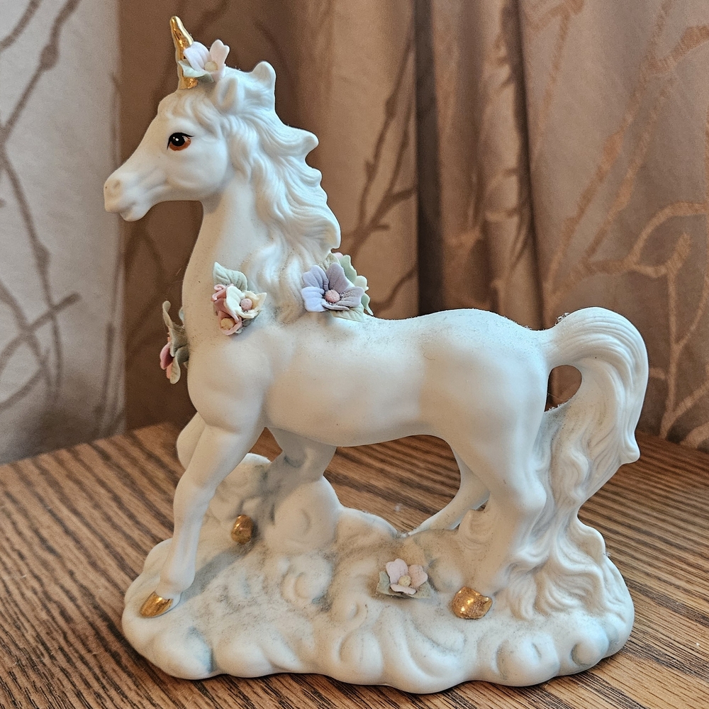 1997 Porcelin Unicorn On Clouds With Gold Accents